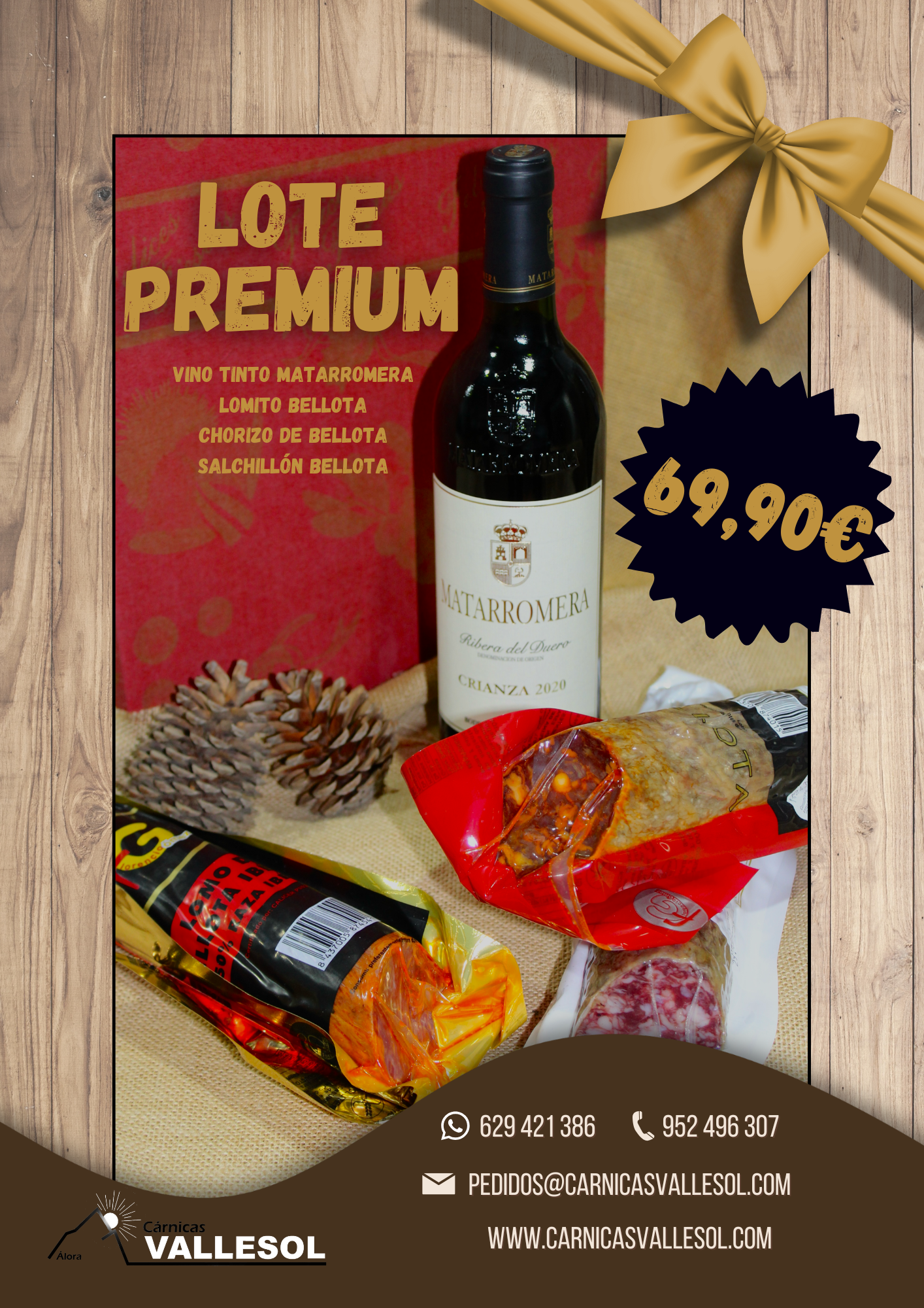 LOTE PREMIUM – VINO TINTO MATARROMERA – CHORIZO DE BELLOTA – SALCHICÓN BELLOTA